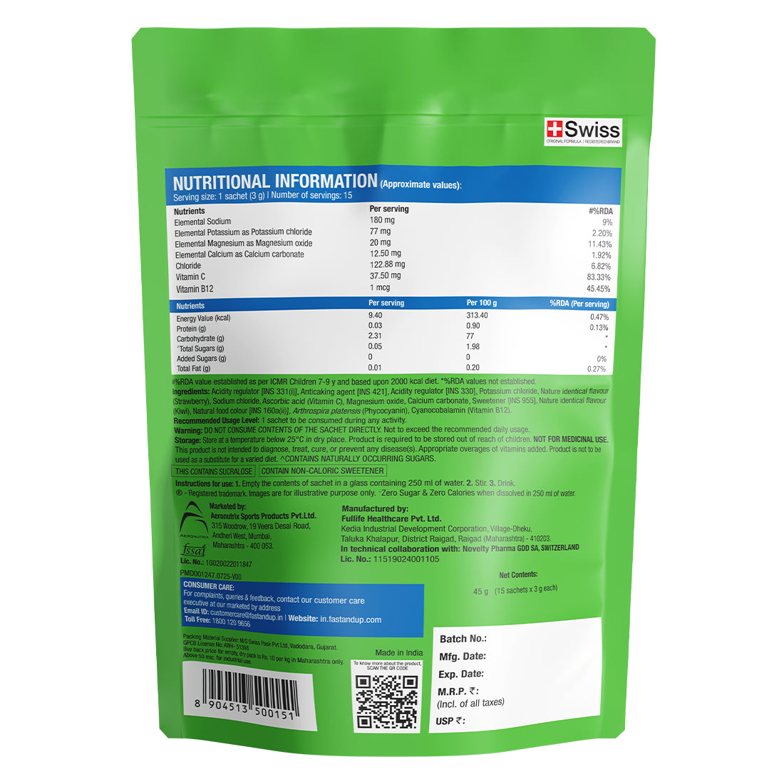 Reload Zero Sugar Instant Hydration Sticks - Kiwi Berry 15's