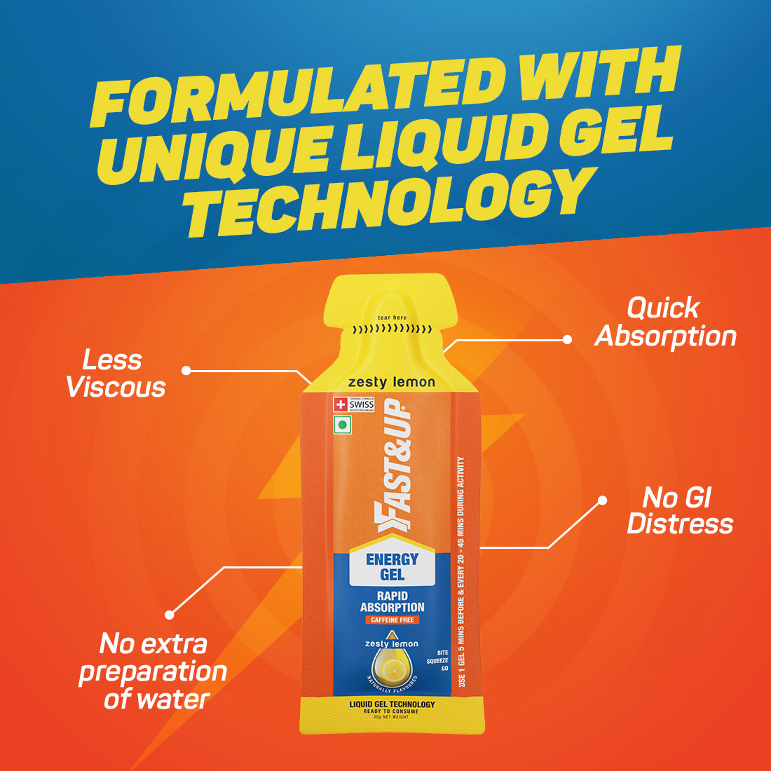 Fast&Up Energy Gel Non-Caffeinated - Zesty Lemon