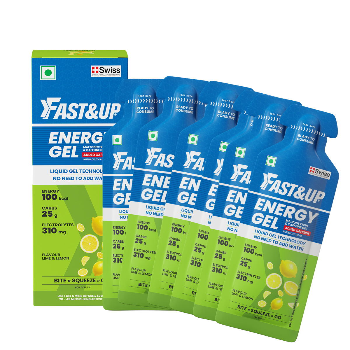 Energy Gel Lime & Lemon Caffeinated 39g Pack of 6 + Energy Gel Mango Passion Caffeinated 39g Pack of 6
