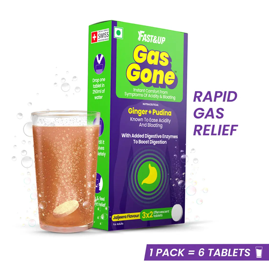 Fast&Up Gas Gone Tablets for Bloating & Acidity Relief