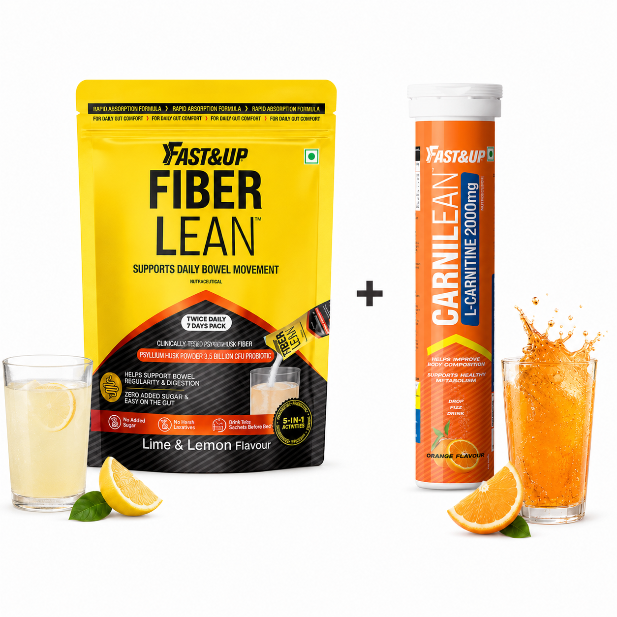 FiberLean + CarniLean Orange | Combo Pack – Constipation Relief & Better Digestion, 2000mg L-Carnitine for Weight Loss