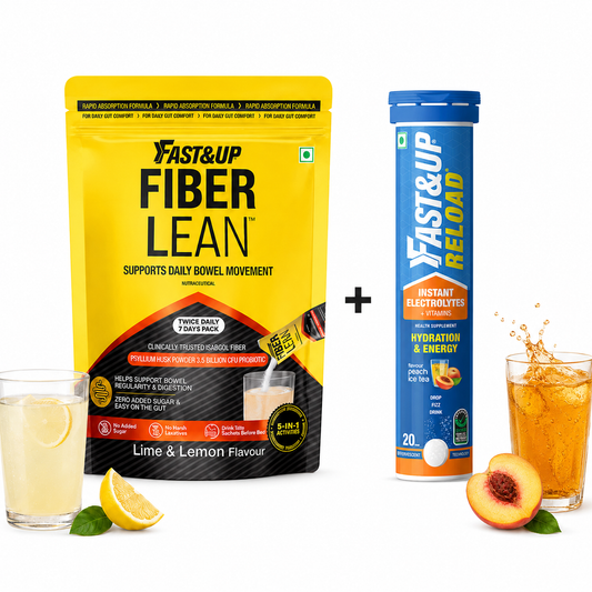 Fiberlean + Reload Peach Iced Tea | Combo Pack – Constipation Relief & Better Digestion, Low Sugar Instant Hydration Drink
