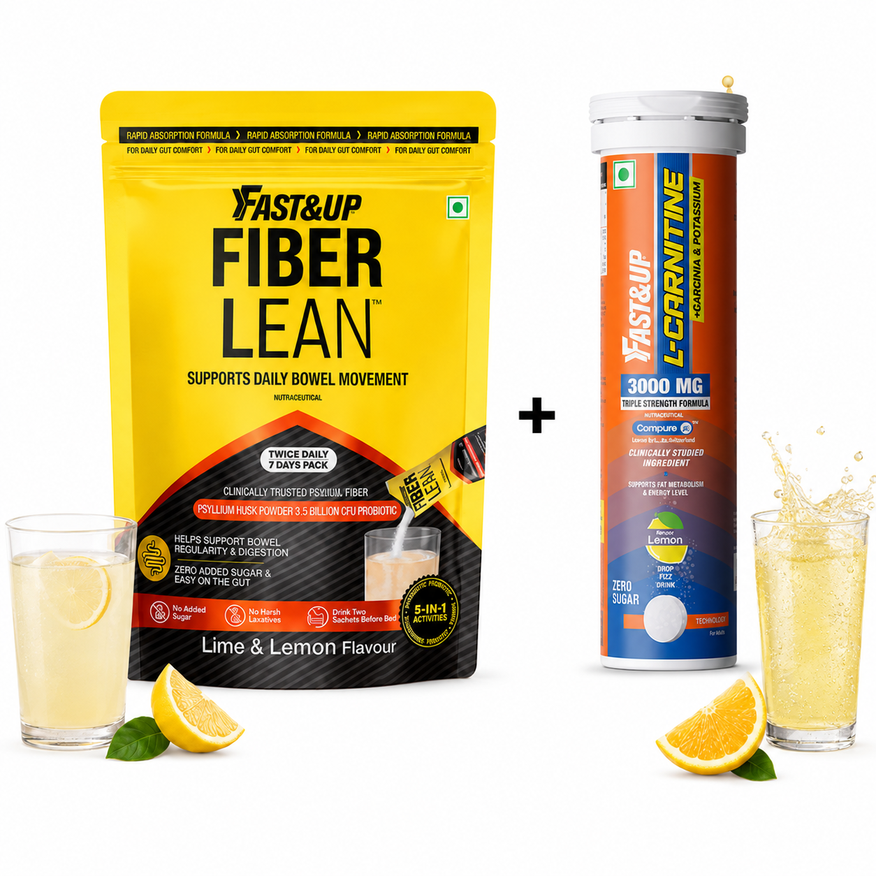 FiberLean + 3000mg L-Carnitine Lemon | Combo Pack – Constipation Relief & Better Digestion, 3000mg L-Carnitine for Weight Loss