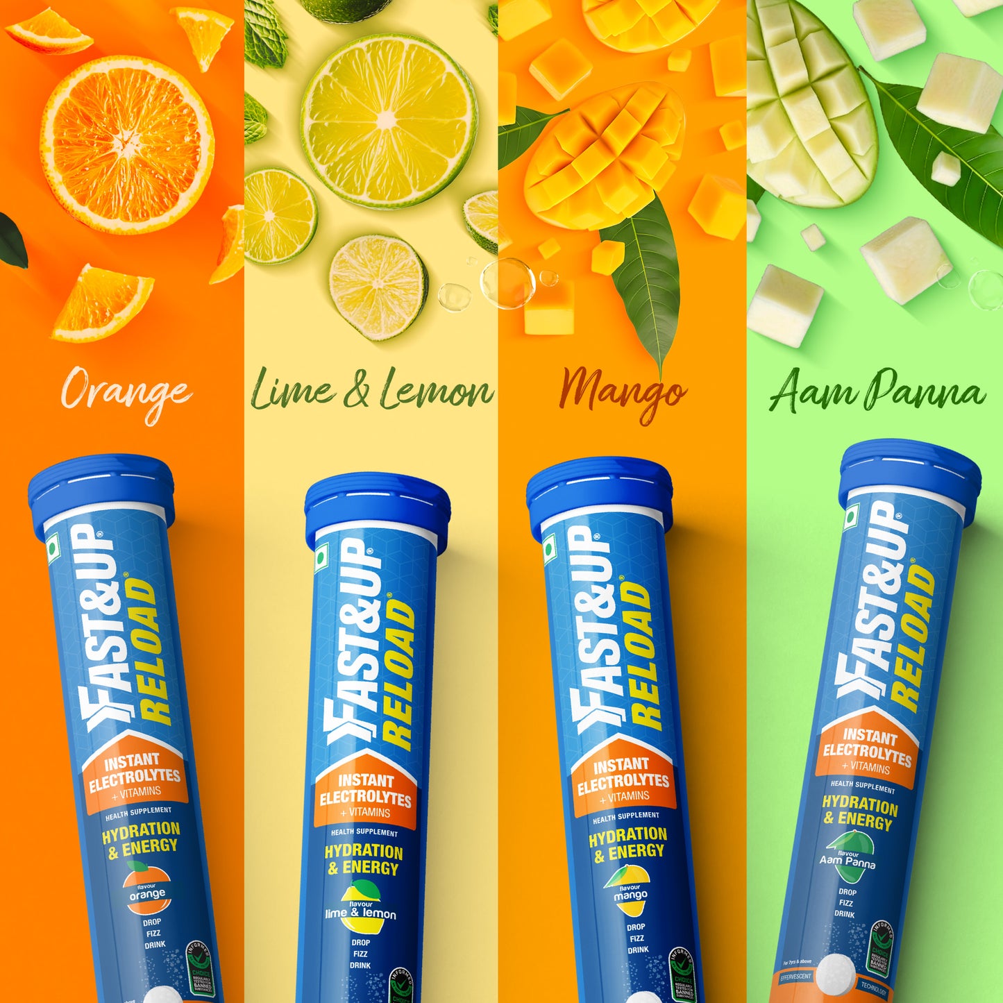 Reload Tropical Blast: Orange, Lime & Lemon, Mango, and Aam Panna