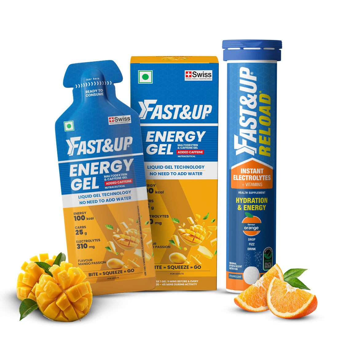 Reload Low Sugar Instant Hydration Drink + Energy Gel Instant Energy Combo - Orange + Mango Passion