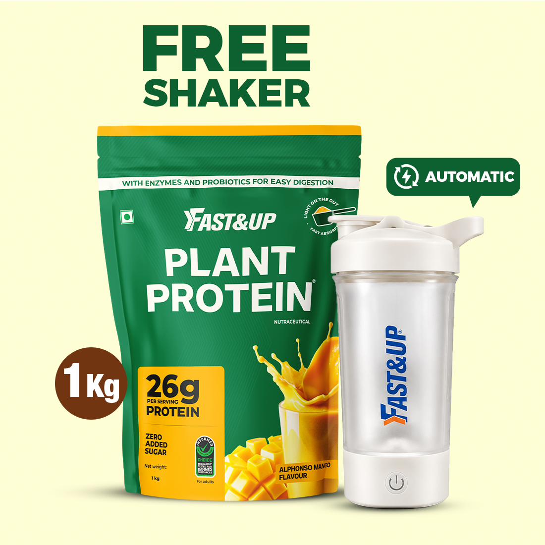 Plant Protein Alphonso Mango 1kg + Free Automatic Shaker