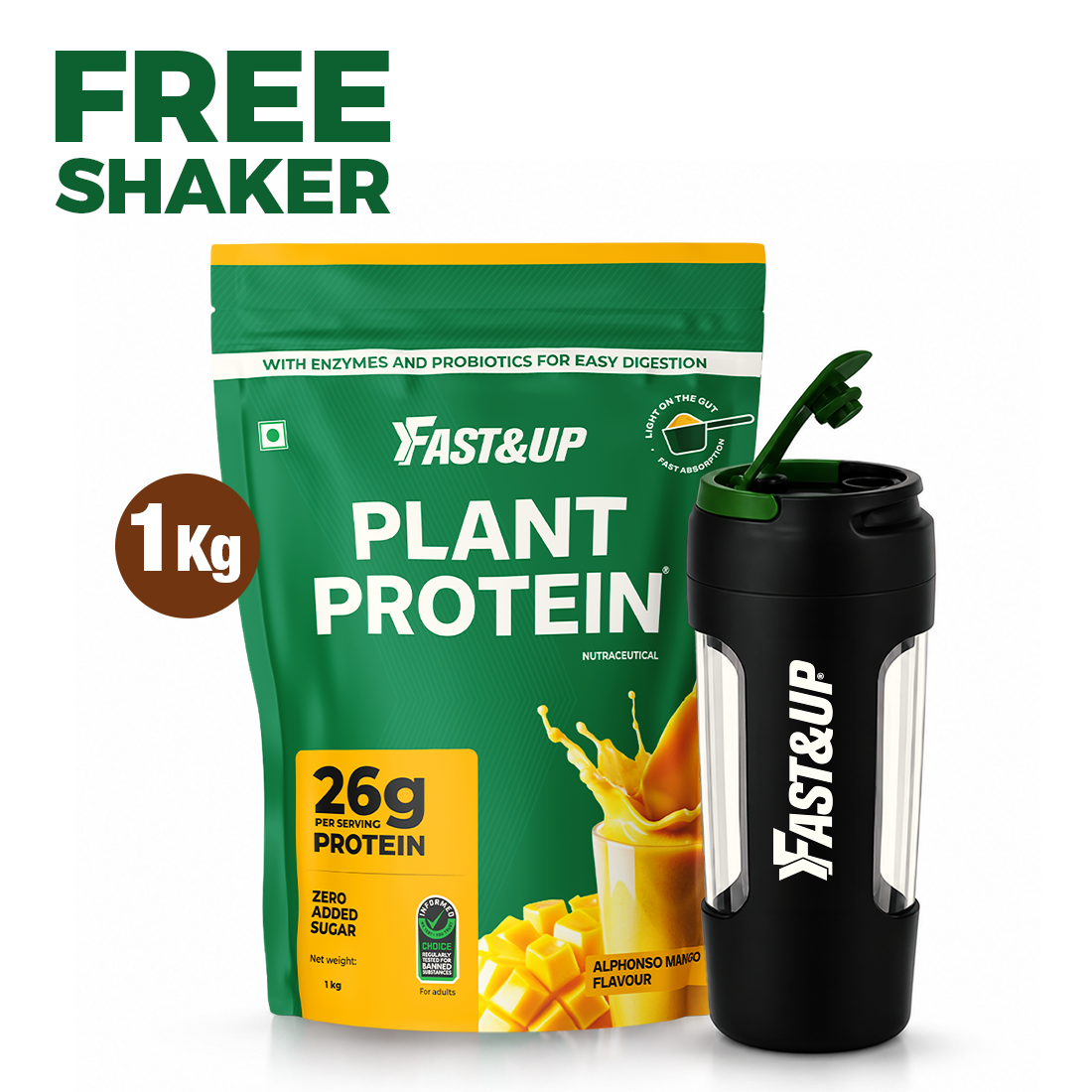 Plant Protein Alphonso Mango 1kg + Free Spillproof Shaker