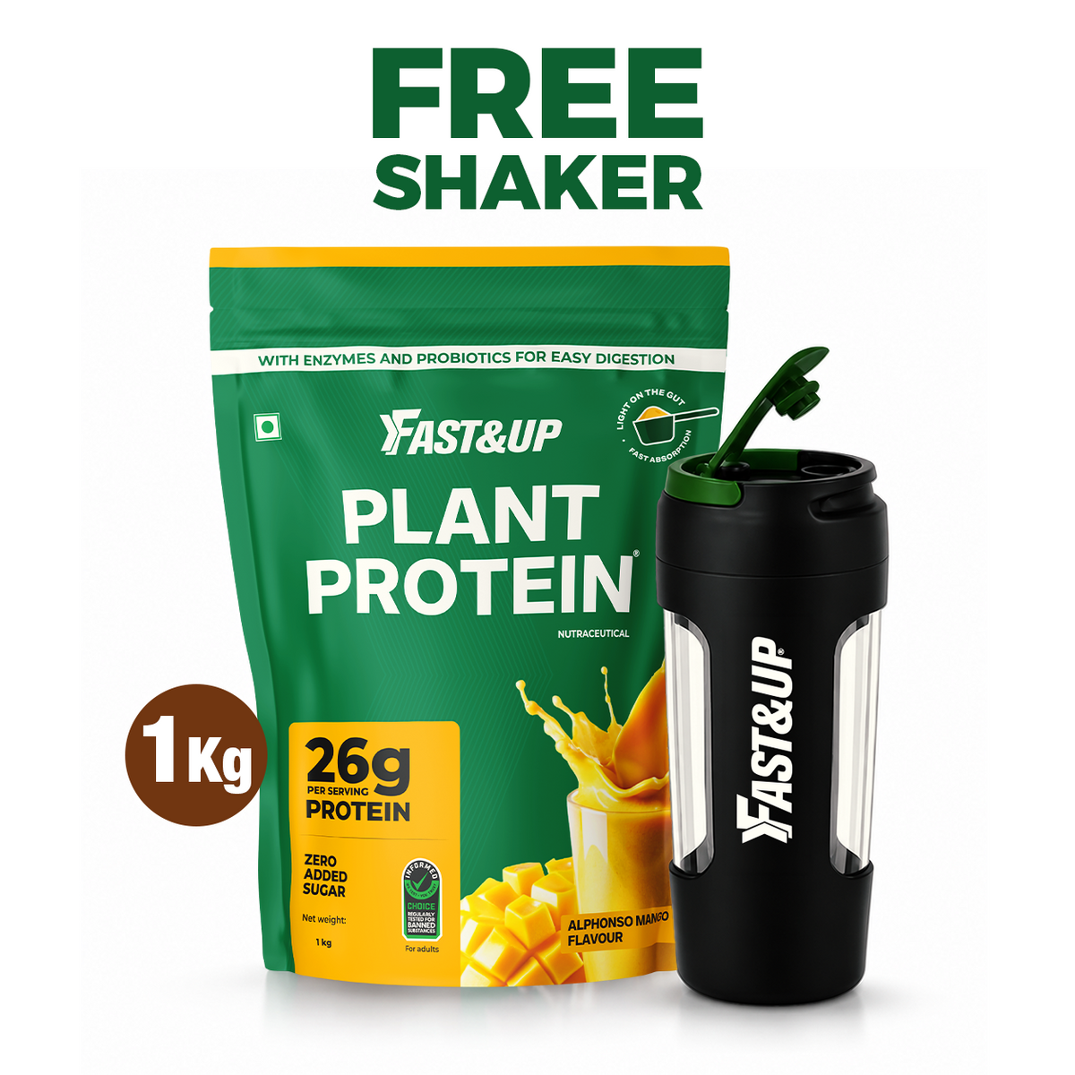 Plant Protein Alphonso Mango 1kg + Free Spillproof Shaker
