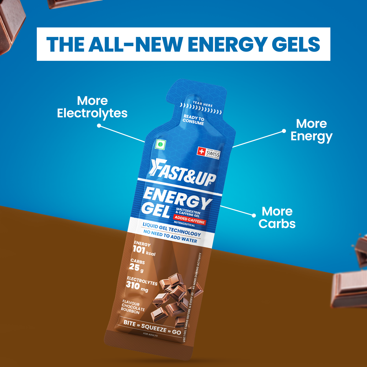 Energy Gel Mixed Berry Caffeinated 39g Pack of 6 + Energy Gel Chocolate Bourbon Caffeinated 39g Pack of 6