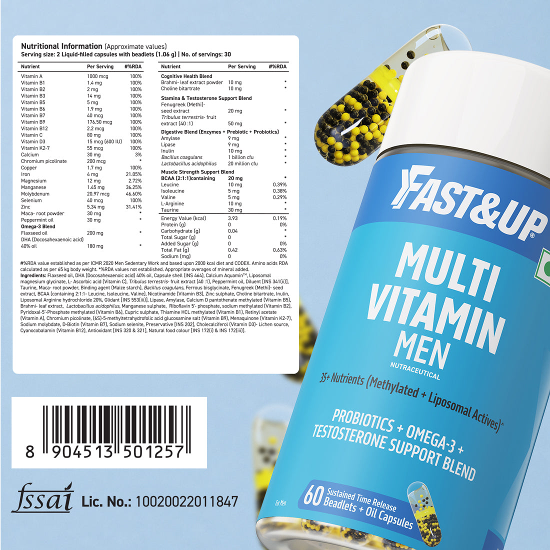 Multivitamin for Men with Probiotics, Omega-3 & Testosterone Blend