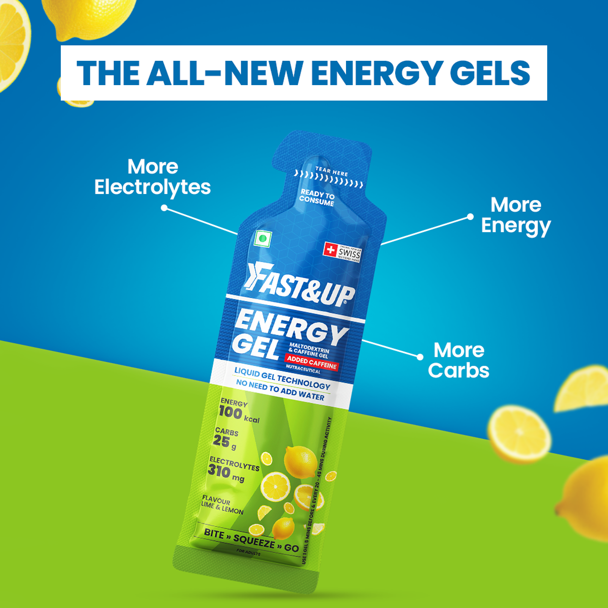Energy Gel Lime&Lemon Caffeinated 39g Pack of 6 + Energy Gel Caramel Coffee Caffeinated 39g Pack of 6