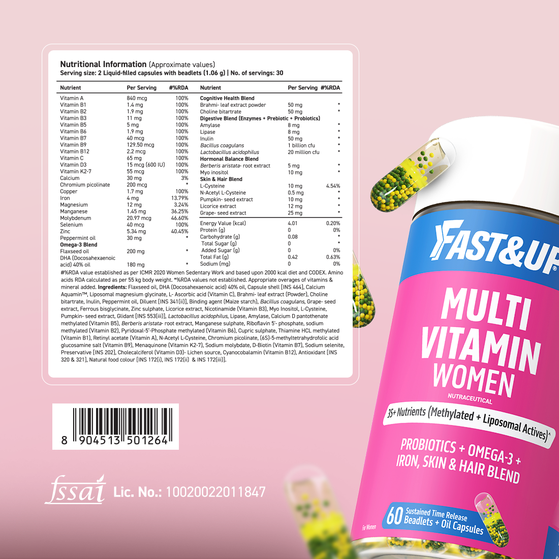 Multivitamin for Women with Probiotics, Omega-3, Iron & Beauty Blend