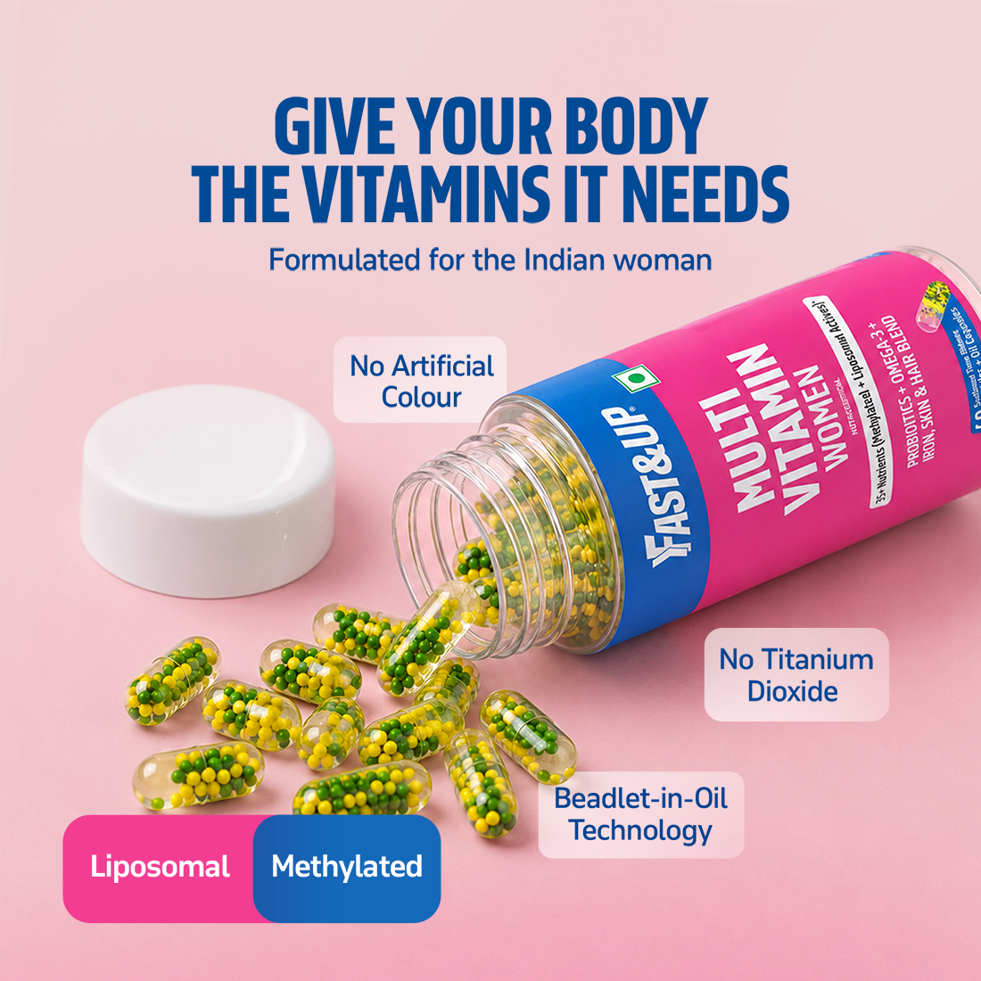 Multivitamin for Women with Probiotics, Omega-3, Iron & Beauty Blend