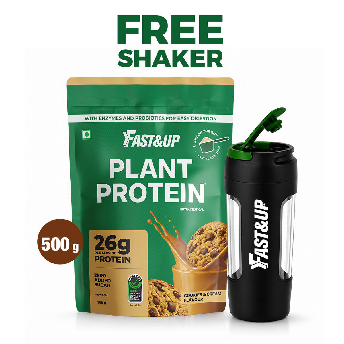 Plant Protein Cookies & Cream 500gms + Free Spillproof Shaker