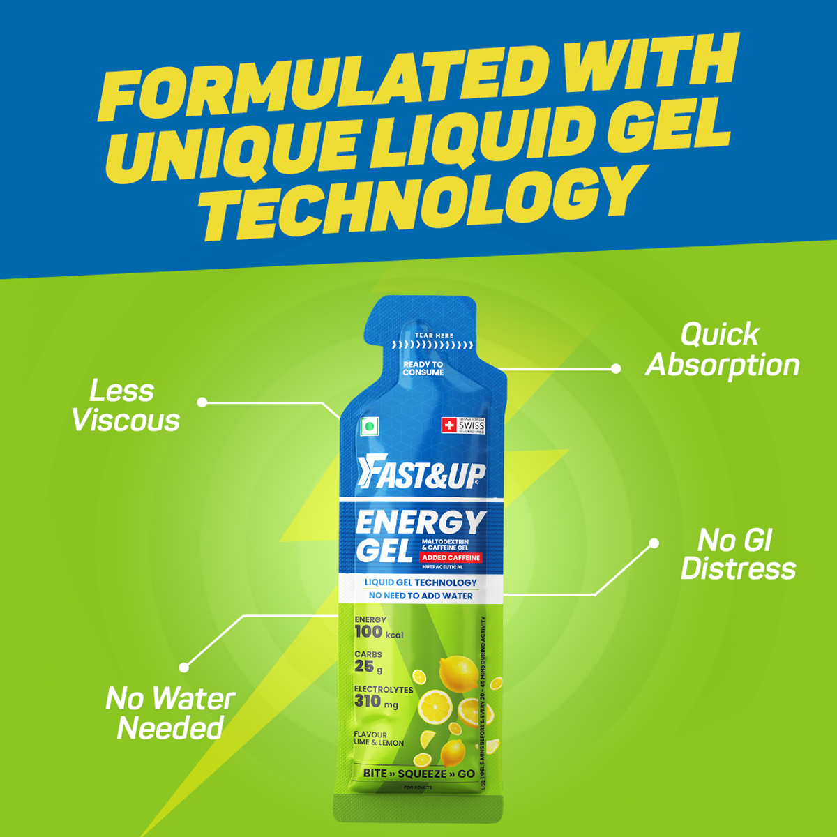 Energy Gel Lime&Lemon Caffeinated 39g Pack of 6 + Energy Gel Caramel Coffee Caffeinated 39g Pack of 6