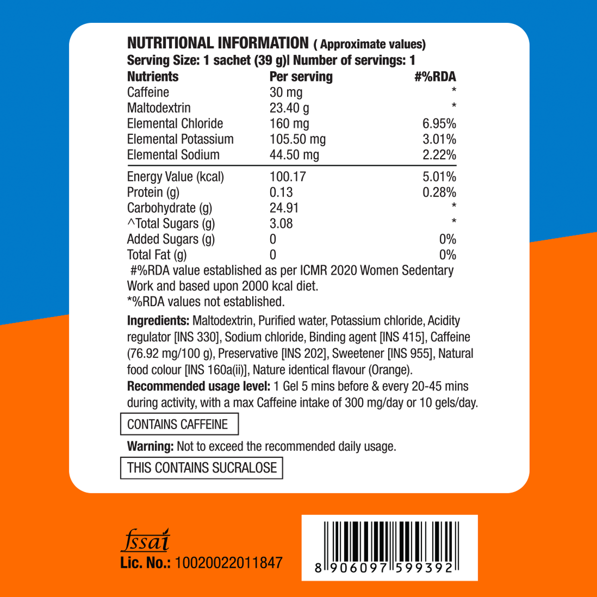 Reload Low Sugar Instant Hydration Drink + Energy Gel Instant Energy Combo - Orange + Orange Blast