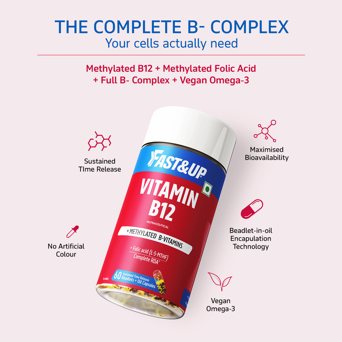 B12 + B Complex 100% RDA with Folic Acid & Vegan Omega-3