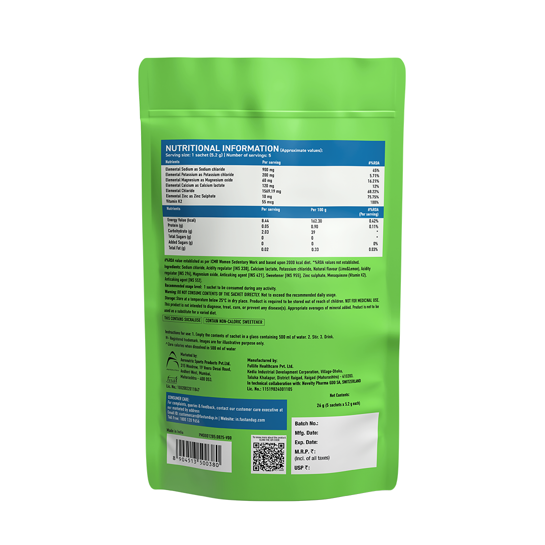 Fast&Up Reload Salts +  High Sodium Electrolyte Mix - Lemonade 5's