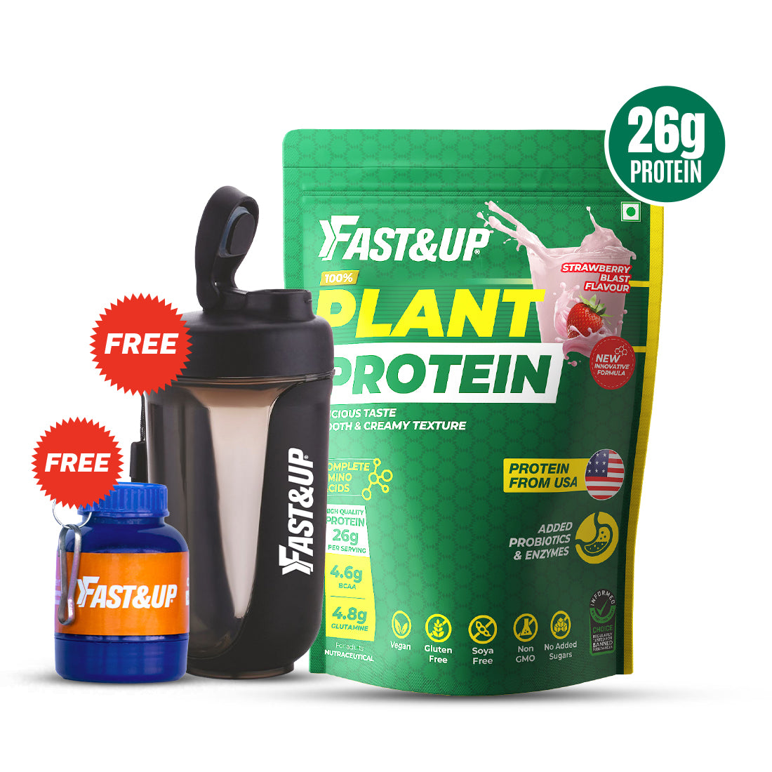 Plant Protein - Strawberry Blast - 25 Servings + Shaker + Scooper