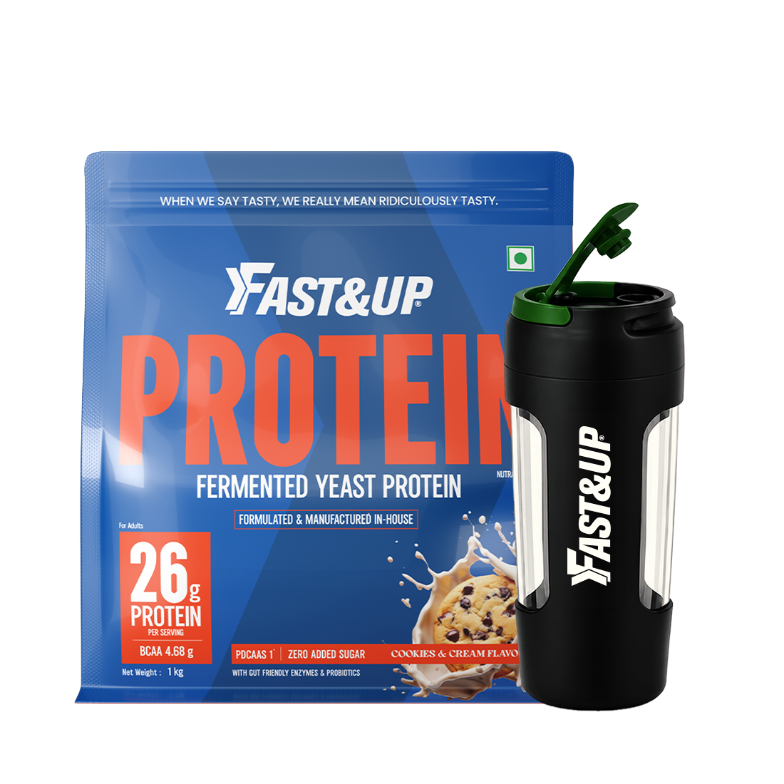 Yeast protein Cookies & Cream 1kg + Spillproof Shaker