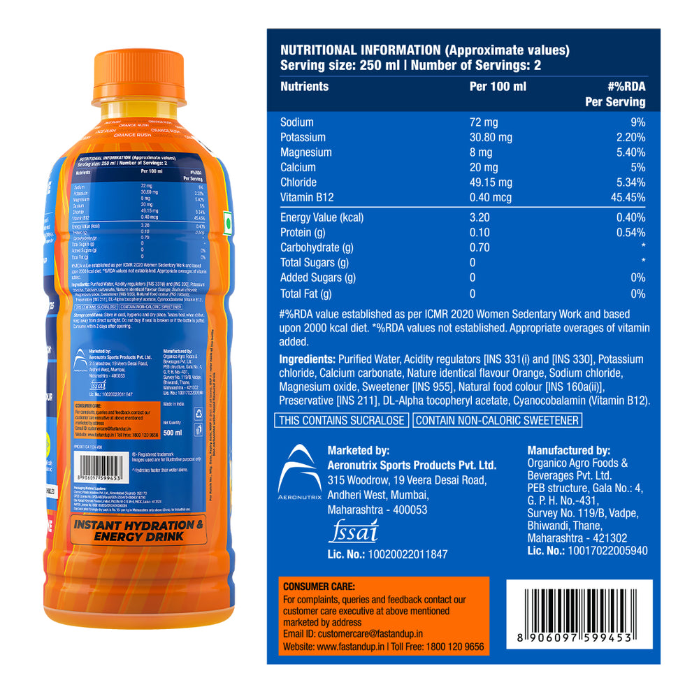 Fast&Up Reload RTD 500 ml - 20X Less Sugar for Hydration and Energy